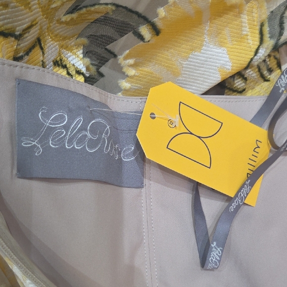 Lela Rose Sunflower Print Beige Midi Dress Boatneck Draped Bodice MSRP $1890 NWT - Picture 8 of 15